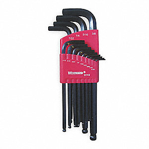 BALL END HEX KEY SET,0.050 - 3/8 IN