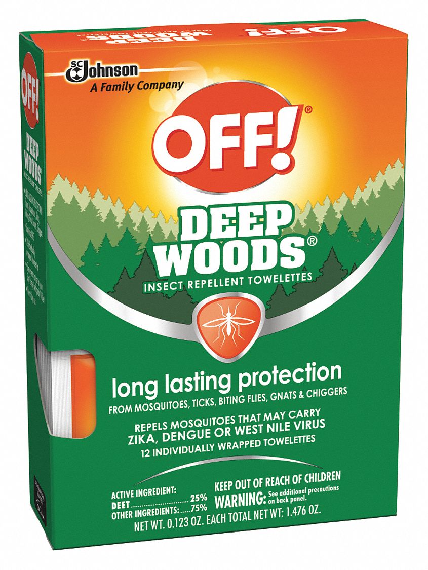 Insect Repellent Wipes: Wipes, DEET, 25.00% DEET Concentration, Outdoor Only, 144 PK