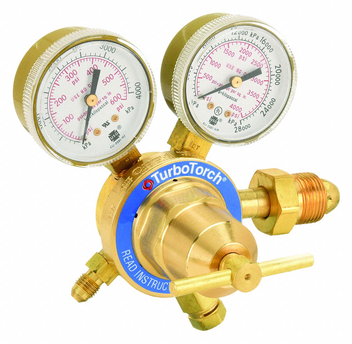 GAS REGULATOR, SINGLE STAGE, CGA 580 INLET, ¼ IN 37 °  FLARED TUBE OUTLET, 500 PSIG