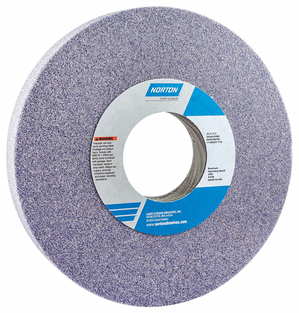 NORTON Type 1 Aluminum Oxide Straight Grinding Wheel, 10 in, 3 in Arbor