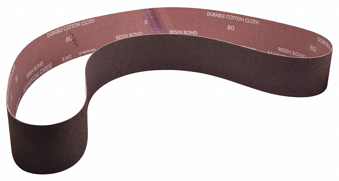 Sanding Belt: 2 1/2 in W x 60 in L, Aluminum Oxide, 80 Grit, X Wt Cotton Backing