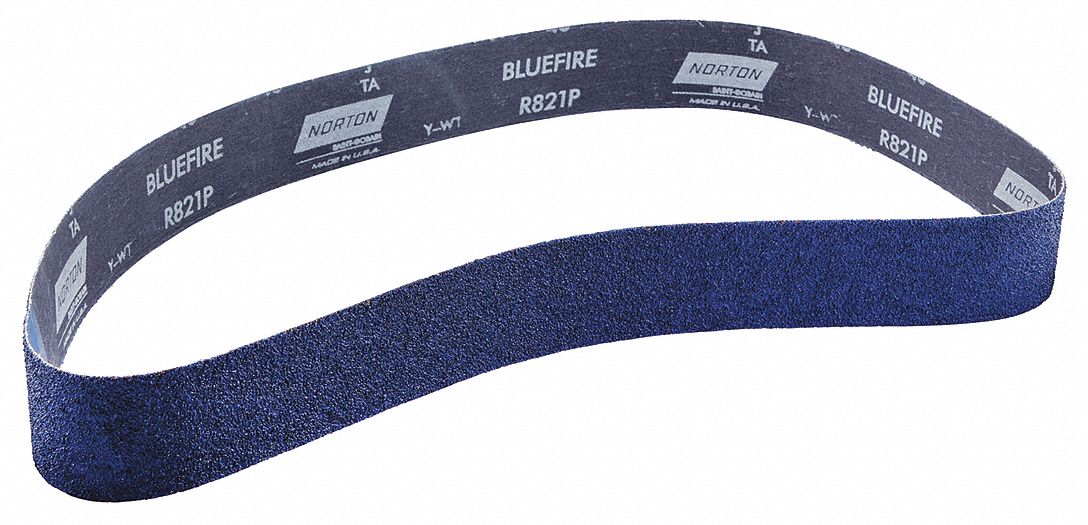 Sanding Belt: 2 in W x 48 in L, Zirconia Alumina, 40 Grit, Y Wt Cotton Backing