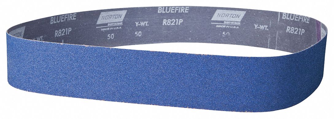Sanding Belt: 2 in W x 48 in L, Zirconia Alumina, 36 Grit, Y Wt Cotton Backing