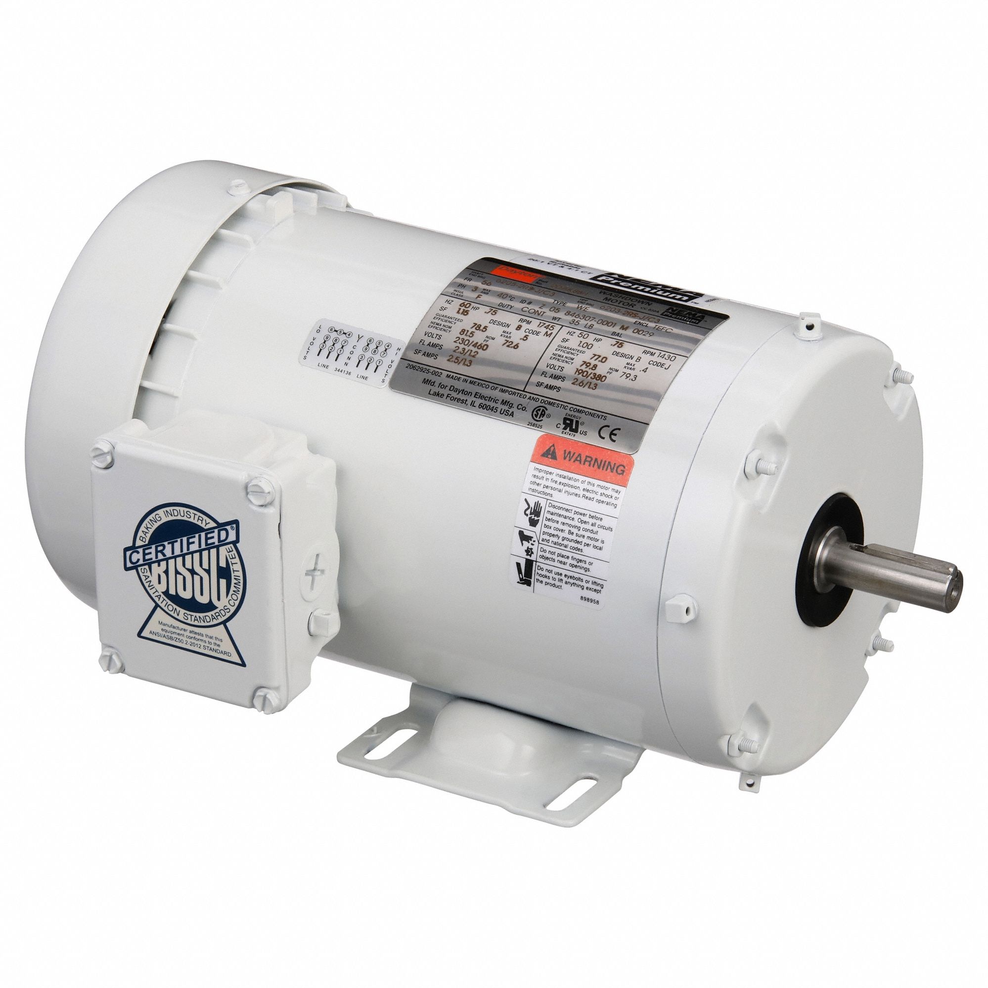 Washdown Motor: Three-Phase, 3/4 hp Horsepower, 1, 745 RPM RPM, 230/460V AC, 56 Frame Size