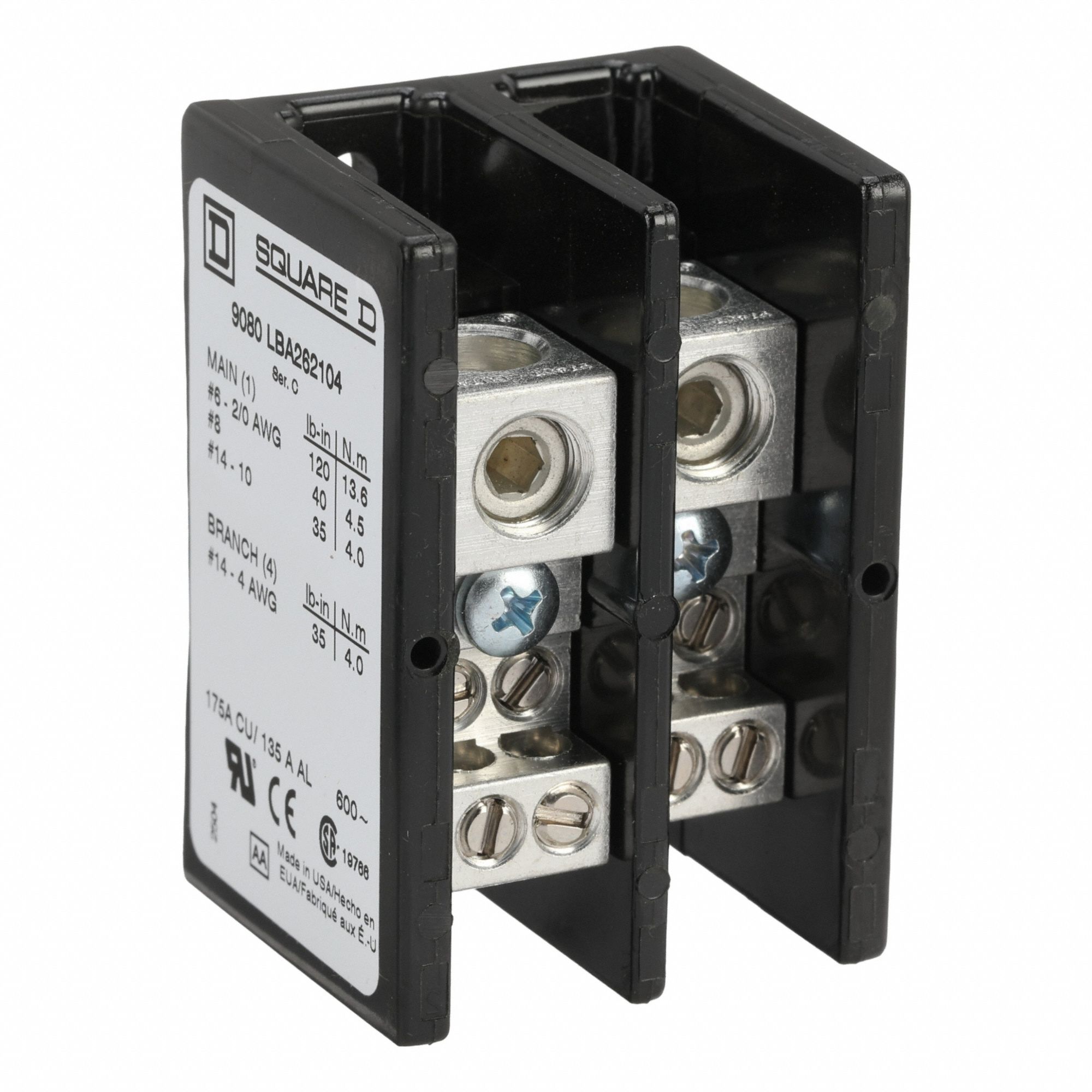 Power Distribution Block: Open, Lug, Lug, 14 AWG – 2/0 AWG For Line Side Wire Sizes