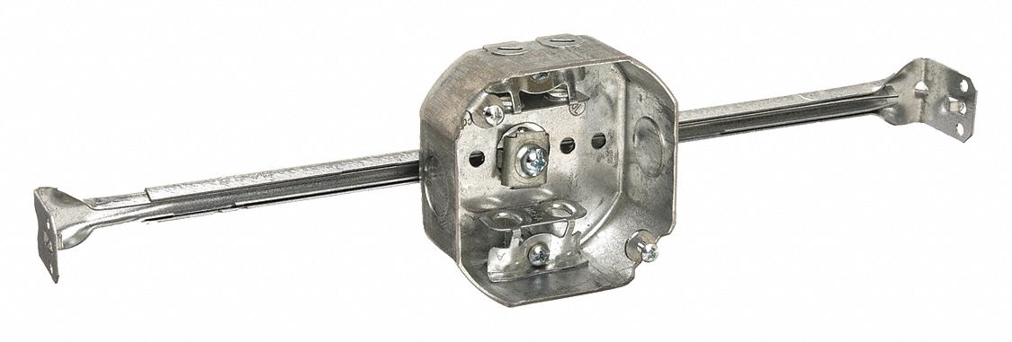 Electrical Box: Steel, Steel Material & Nominal Size, Octagon, 2 Gangs, 1 1/2 in Box Dp