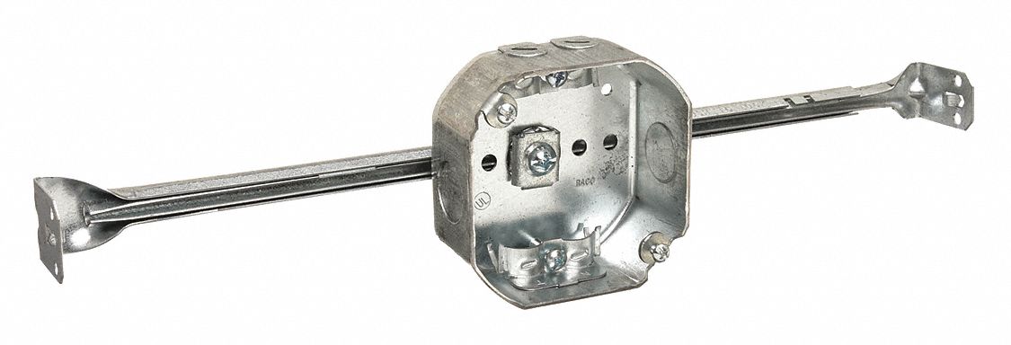 Electrical Box: Steel, Steel Material & Nominal Size, Octagon, 2 Gangs, 1 1/2 in Box Dp