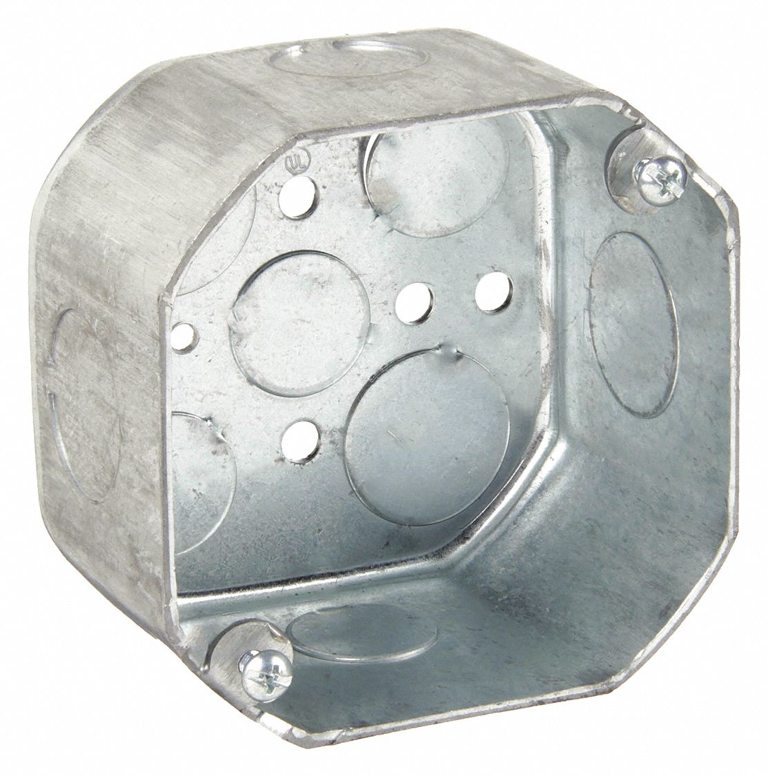 Electrical Box: Steel, Steel Material & Nominal Size, Octagon, 2 Gangs, 2 1/8 in Box Dp