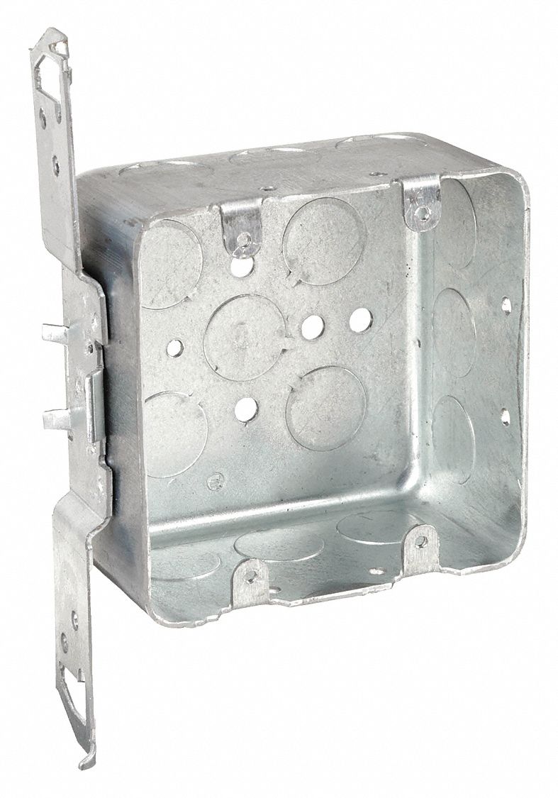 Electrical Box: Steel, Steel Material & Nominal Size, Square, 2 Gangs, 2 1/8 in Box Dp, TS