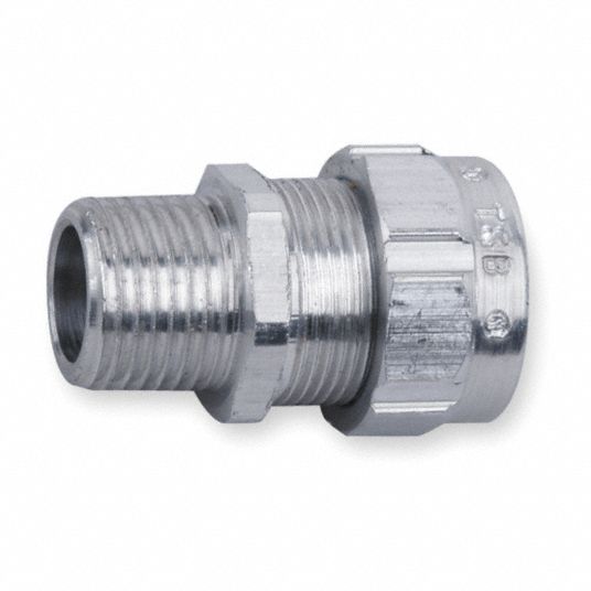 Liquid Tight Cord Connector with Strain Relief: Straight, Aluminum, 1 1/4  in MNPT, Mesh, 1 Cords