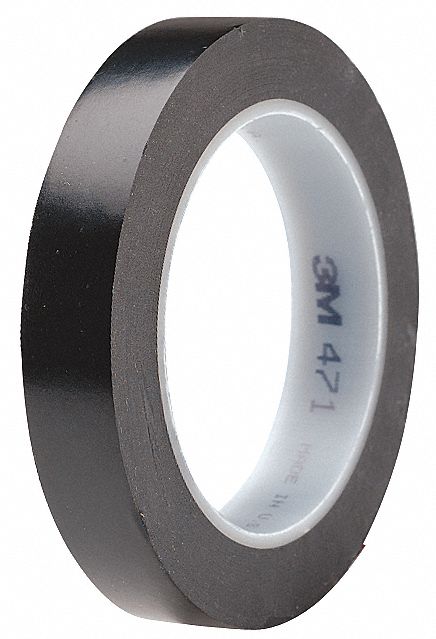 Floor Marking Tape: Gen Purpose, Solid, Black, 3/4 in x 108 ft, 5.2 mil Tape Thick, 3M™