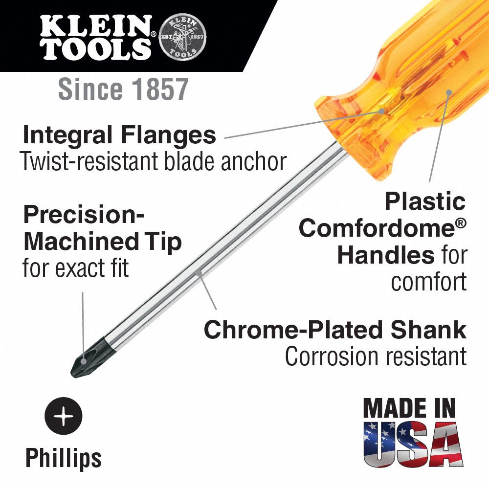 KLEIN TOOLS General Purpose Phillips Screwdriver 2 Tip Size, 11 1/2