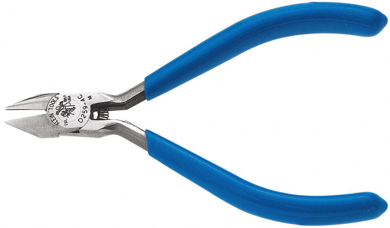 KLEIN TOOLS Precision Diagonal Cutting Plier Flush, Pointed, 4 1/4 in Overall Lg, 1/2 in Jaw Lg