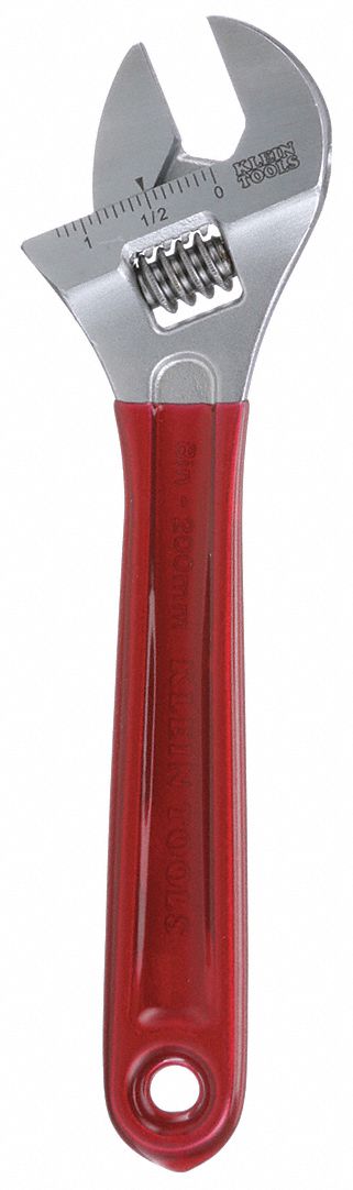 Adjustable Wrench: Plastic, Chrome, 8 in Overall Lg, 1 1/8 in Jaw Capacity