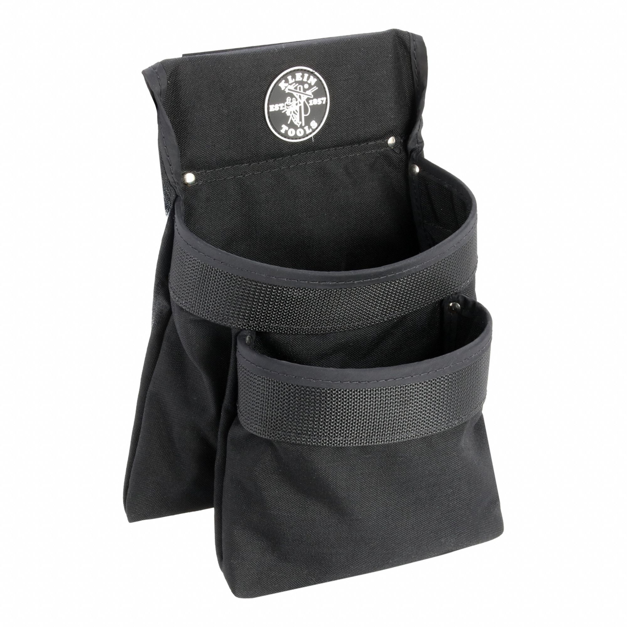 Tool Pouch: For 2 1/2 in Belt Wd - Max, 2 Pockets, Black