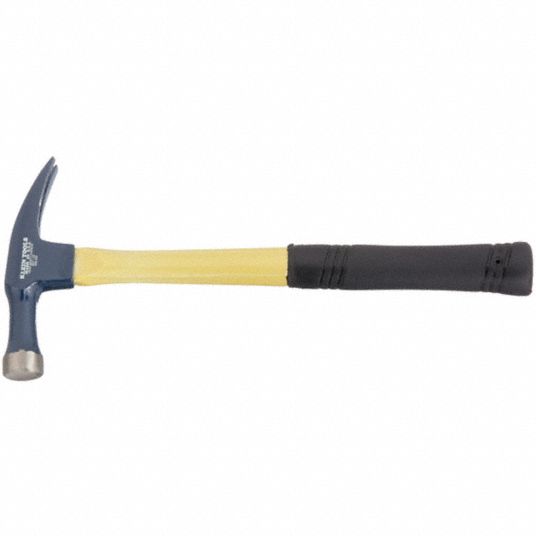 Straight Claw Hammer: Steel, Textured Grip, Fiberglass Handle, 18 oz Head  Wt, 15 in Overall Lg