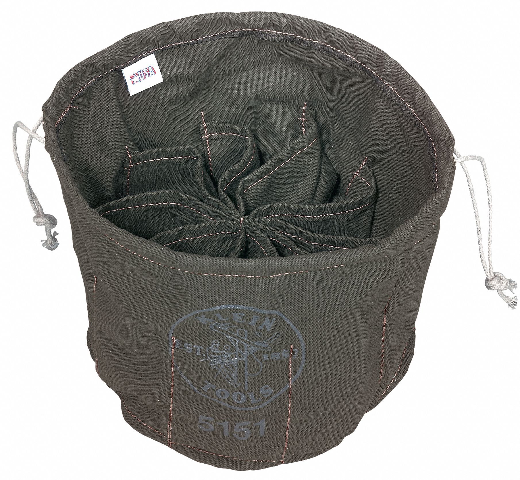 KLEIN TOOLS Drawstring Bucket Bag, Olive Canvas 2DGH75151 Grainger
