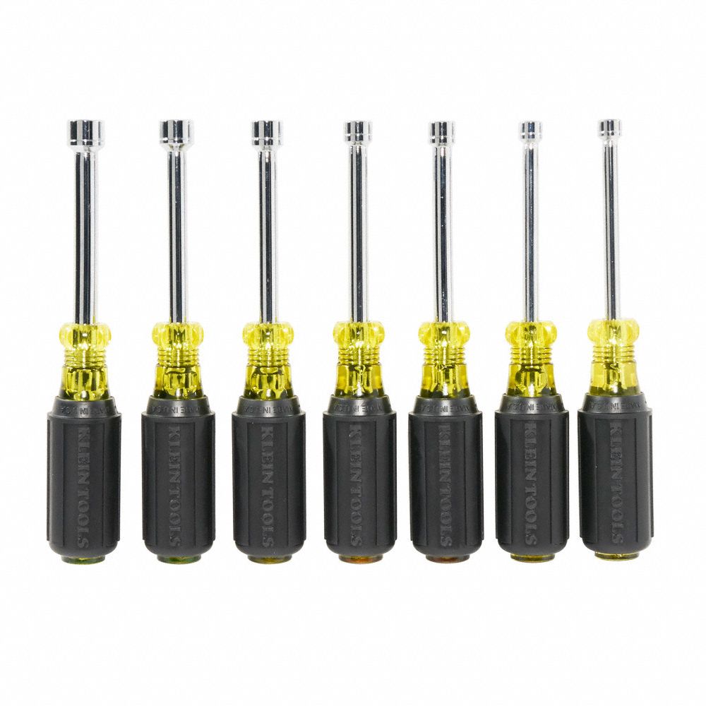 KLEIN TOOLS Nut Driver Set, Yellow with Black Grip; Number of Pieces 7