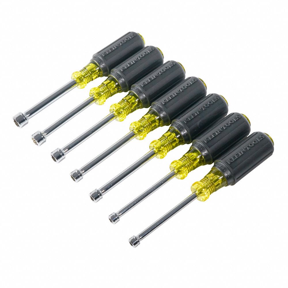 KLEIN TOOLS Nut Driver Set, Yellow with Black Grip; Number of Pieces 7