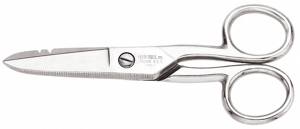 Electricians Scissors: Ambidextrous, 5 1/4 in Overall Lg, Serrated, Steel, Pointed