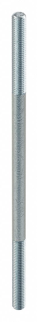 DOUBLE-END THREADED ROD, STEEL, ZINC PLATED, 12 IN L, 1 3/16 IN THREAD L A, 1 3/16 IN THREAD L B