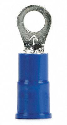 Ring Terminal: Blue, Vinyl Insulation, #6 Stud Size, 16 AWG to 14 AWG Wire Sizes, 600 V