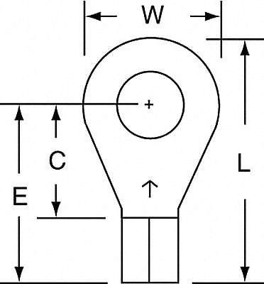 Ring Terminal: Bare, 1/4 in Stud Size, 12 AWG to 10 AWG Wire Sizes, 600 V