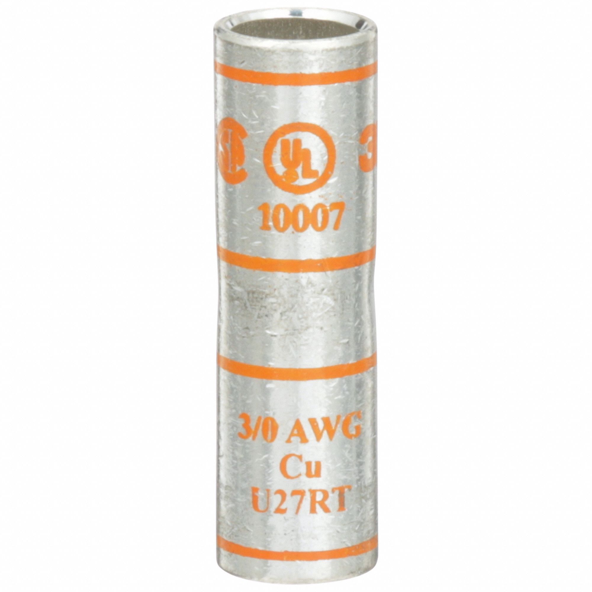Open Barrel Splices: 3/0 AWG Wire Size, Orange Code, 2.13 in, Copper Barrel, 50 Die