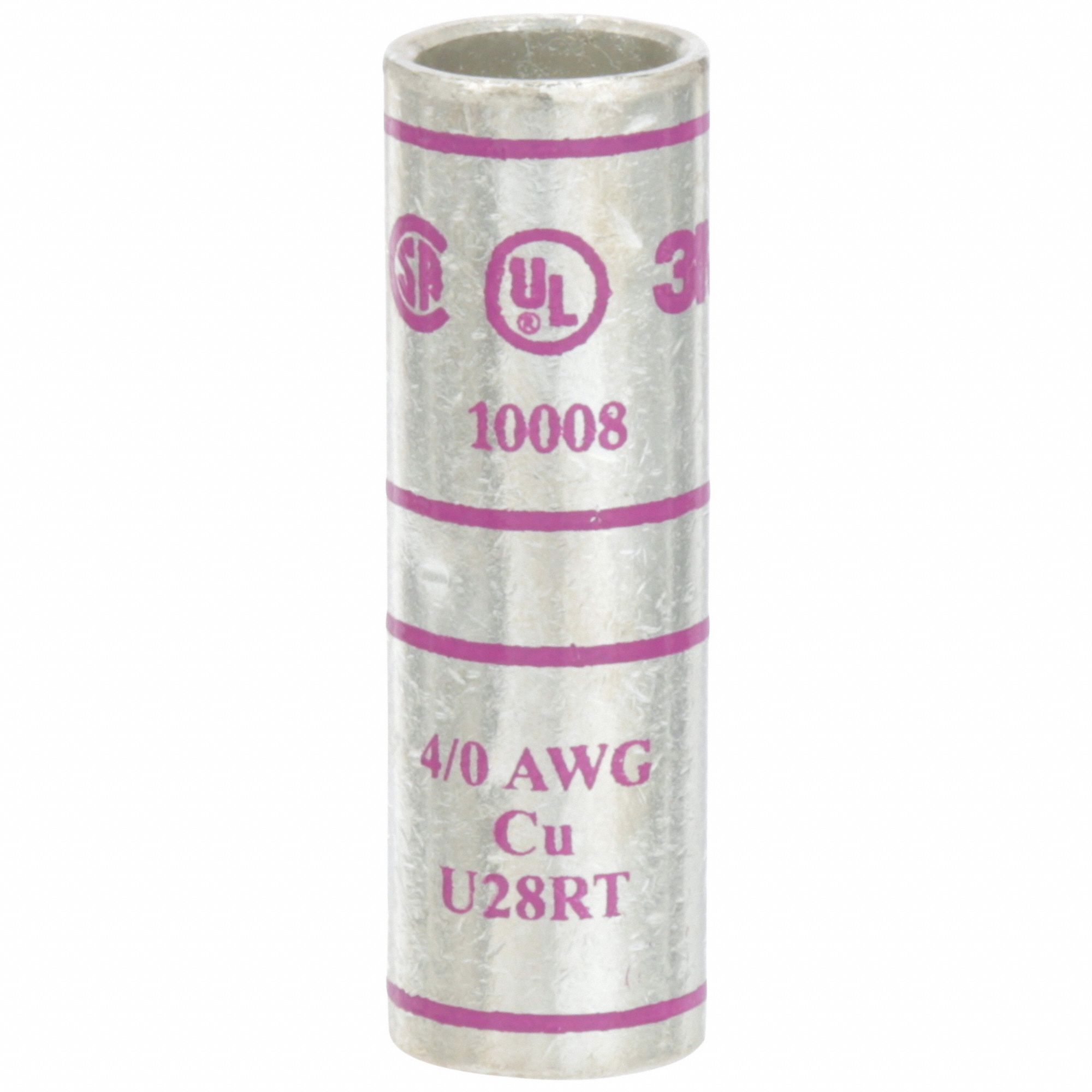 Open Barrel Splices: 4/0 AWG Wire Size, Purple Code, 2.13 in, Copper Barrel, 54 Die