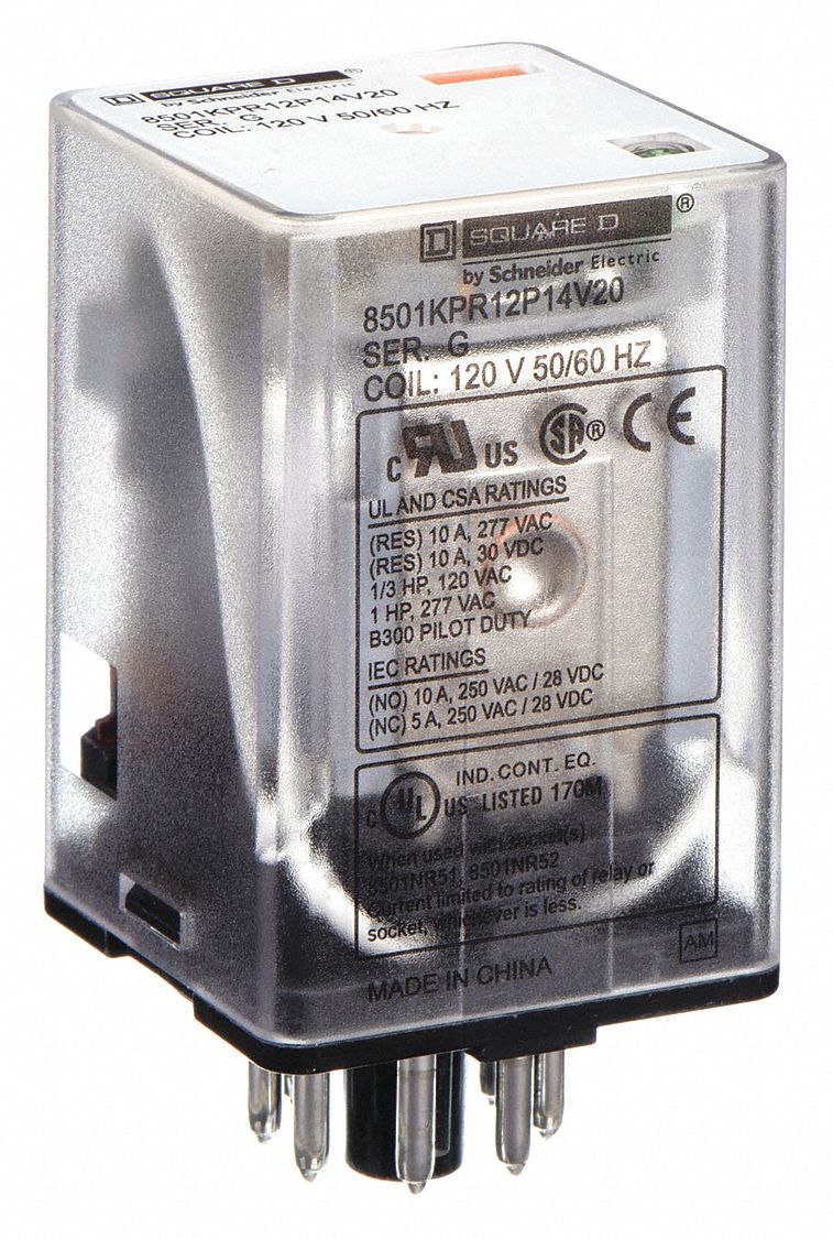 General Purpose Relay: Socket Mounted, 10 A Current Rating, 120V AC, 8 Pins/Terminals