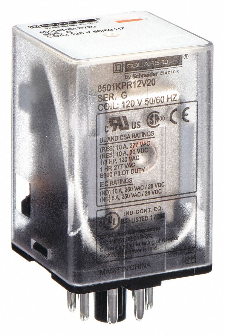 General Purpose Relay: Socket Mounted, 10 A Current Rating, 120V AC, 8 Pins/Terminals