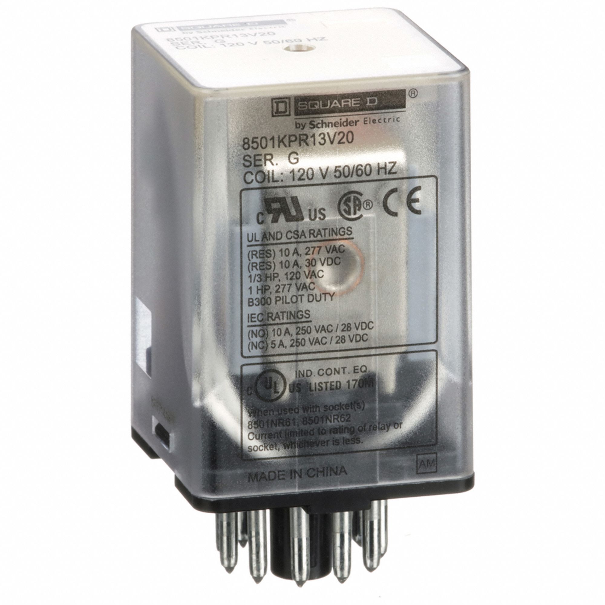 General Purpose Relay: Socket Mounted, 10 A Current Rating, 120V AC, 11 Pins/Terminals