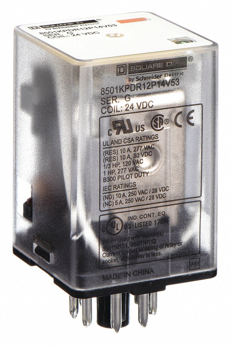 General Purpose Relay: Socket Mounted, 10 A Current Rating, 24V DC, 8 Pins/Terminals, DPDT