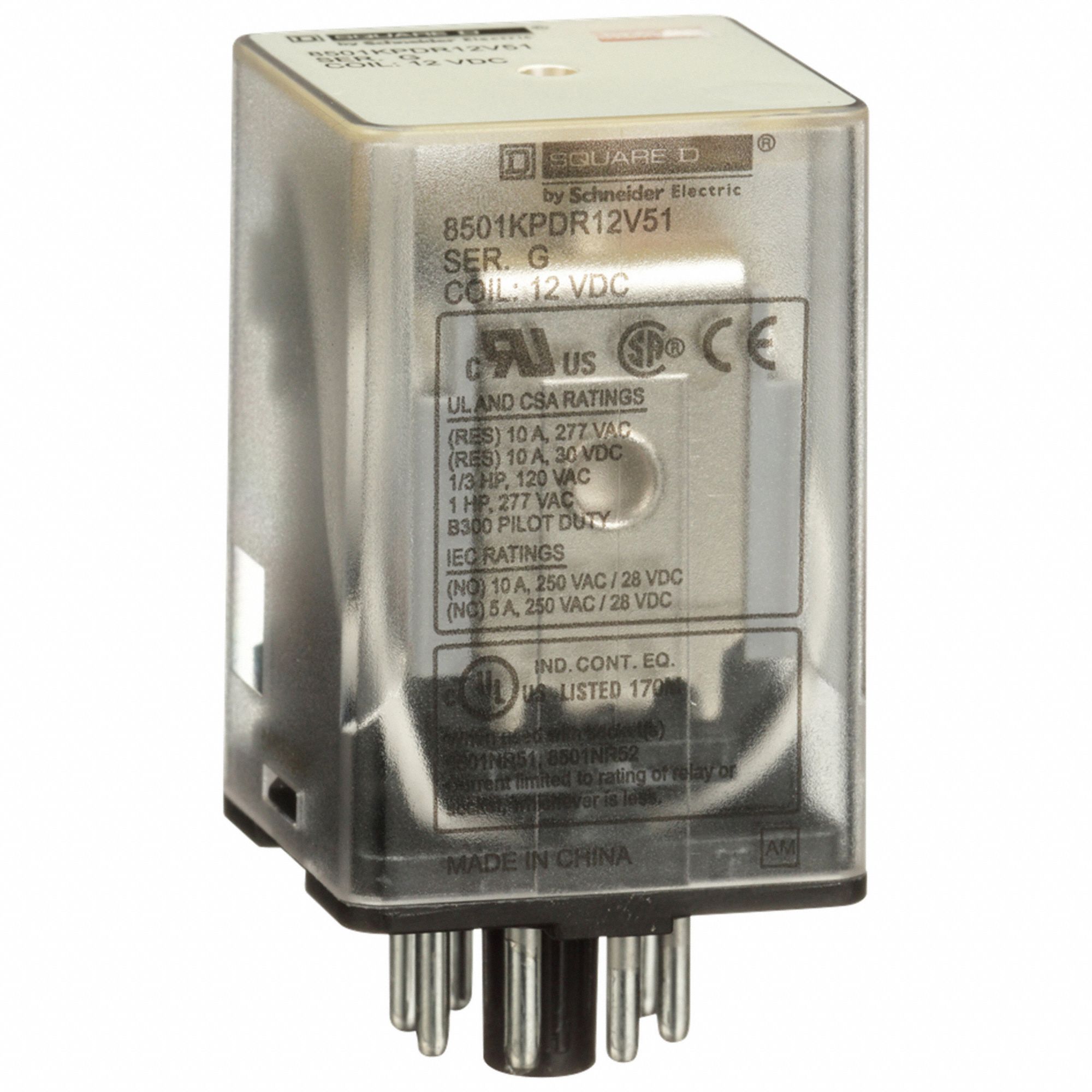 General Purpose Relay: Socket Mounted, 10 A Current Rating, 12V DC, 8 Pins/Terminals, DPDT