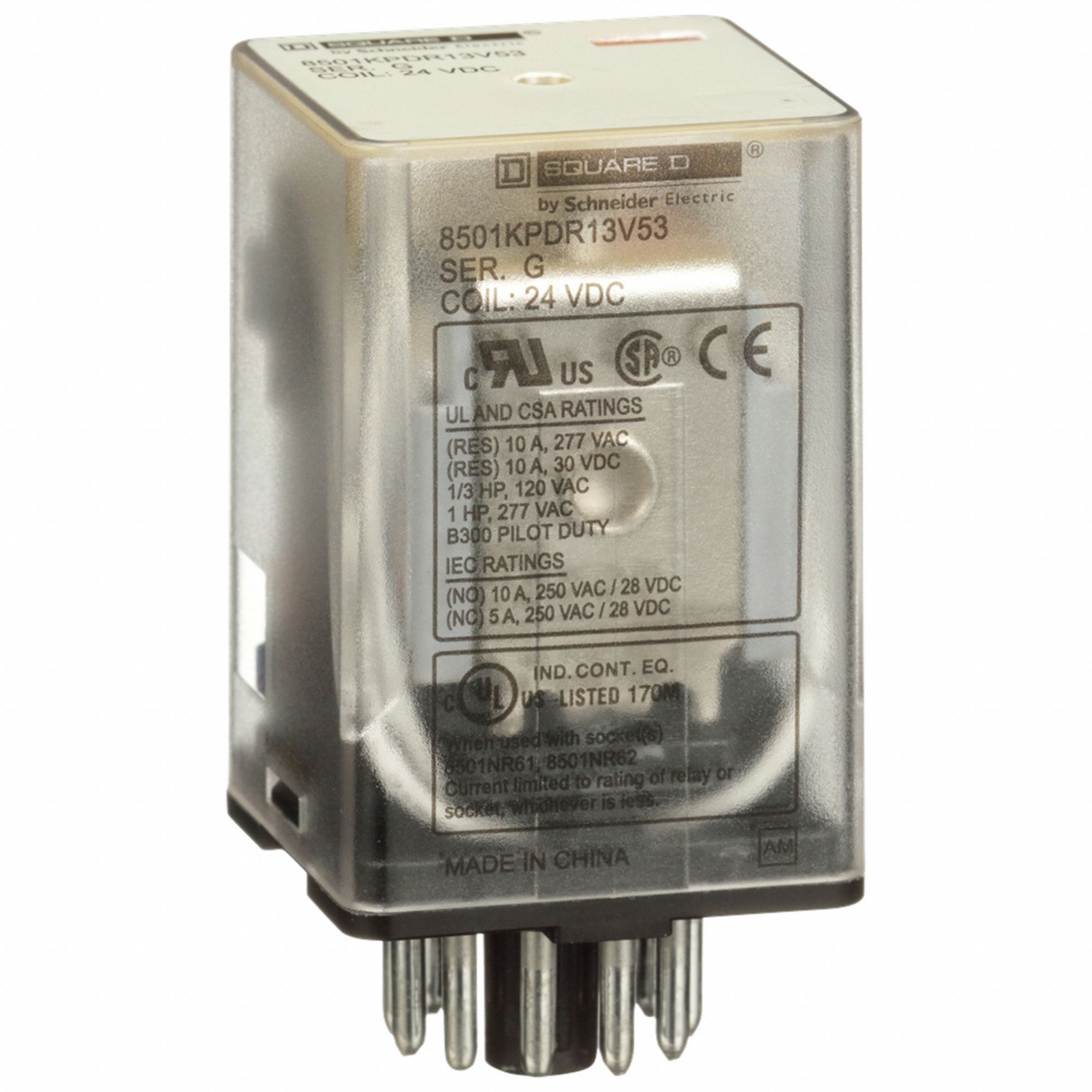 General Purpose Relay: Socket Mounted, 10 A Current Rating, 24V DC, 11 Pins/Terminals