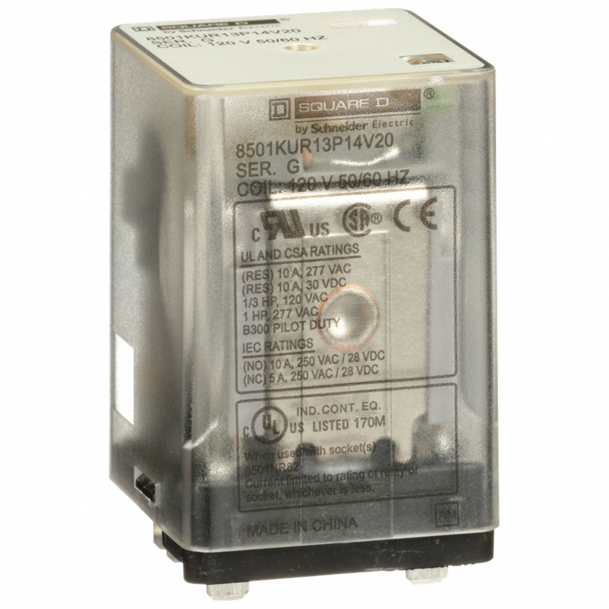 General Purpose Relay: Socket Mounted, 10 A Current Rating, 120V AC, 11 Pins/Terminals