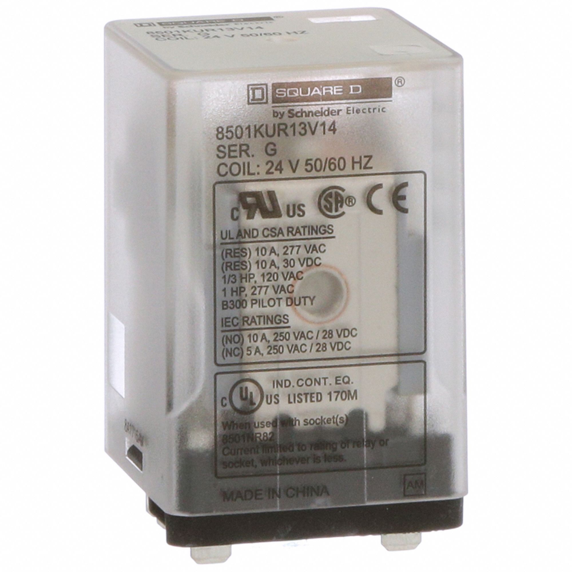 General Purpose Relay: Socket Mounted, 10 A Current Rating, 24V AC, 11 Pins/Terminals