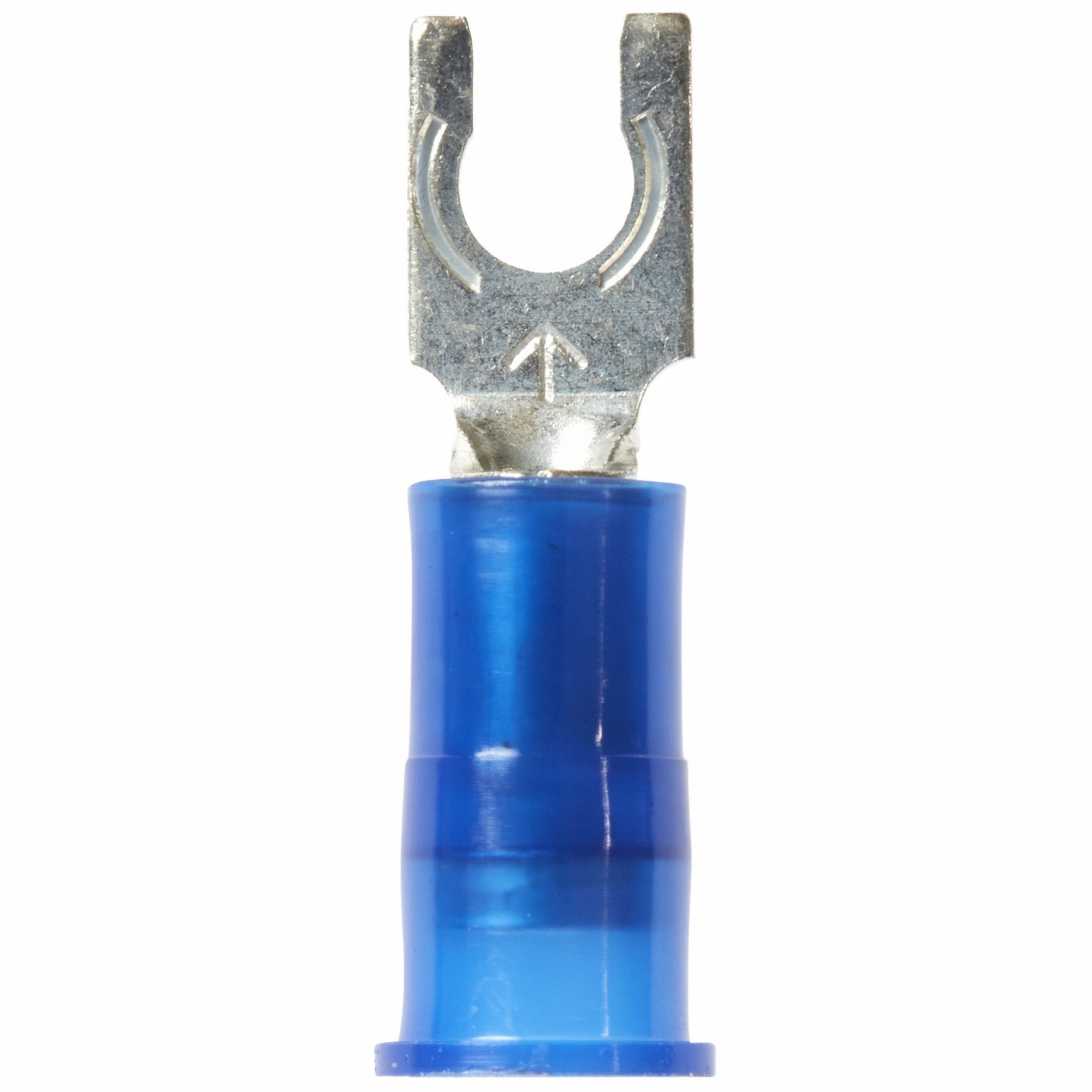 Fork Terminals: Blue, Nylon, #6 Stud Size, 16 AWG – 14 AWG Wire Range, Locking Fork, 600 V