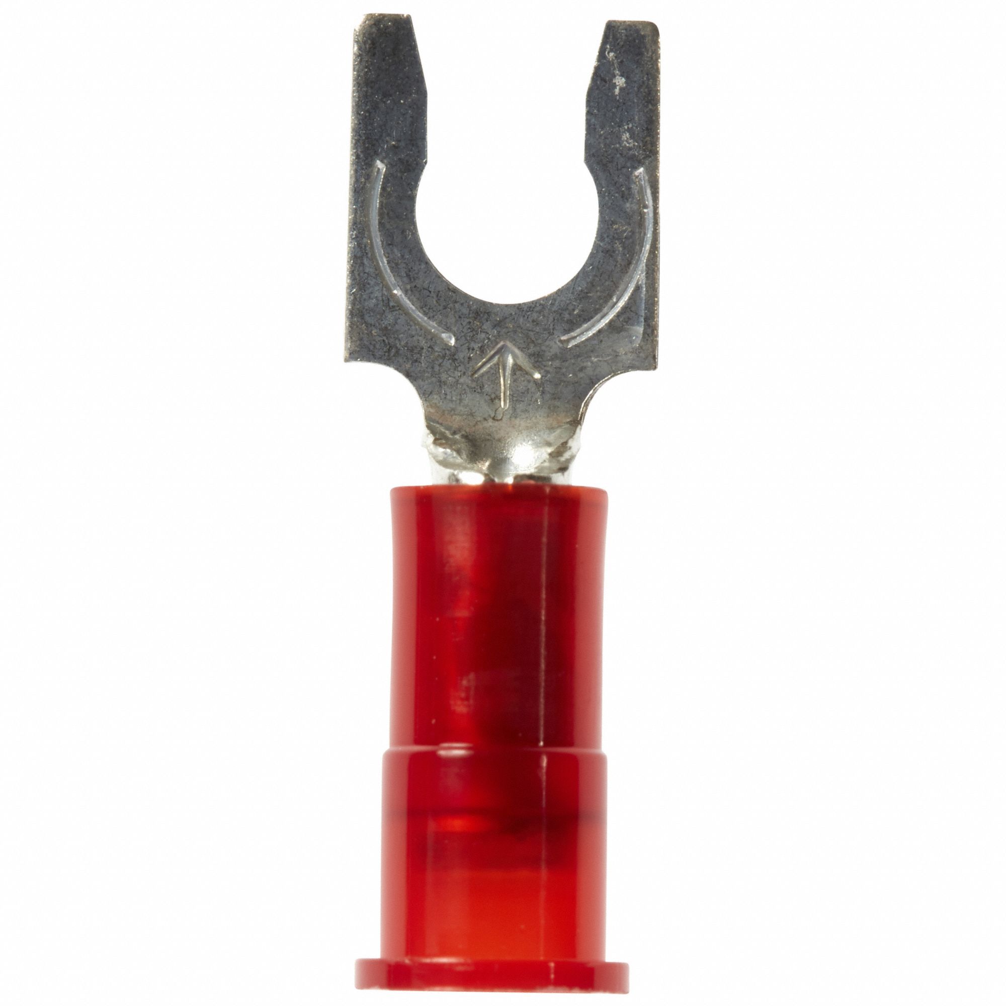 Fork Terminals: Red, Nylon, #8 Stud Size, 22 AWG – 18 AWG Wire Range, Locking Fork, 600 V