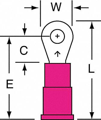 Ring Terminal: Red, Vinyl Insulation, #6 Stud Size, 22 AWG to 18 AWG Wire Sizes, 1, 000 V