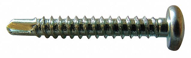 SELF DRILLING SCREW, SIZE #6, 1 IN L, STEEL, ZINC PLATED, PAN, PHILLIPS, 2 DRILL TIP TYPE, 100 PK