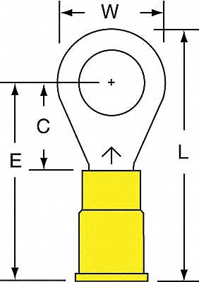 Ring Terminal: Yellow, Vinyl Insulation, 5/16 in Stud Size, 12 AWG to 10 AWG Wire Sizes, 600 V