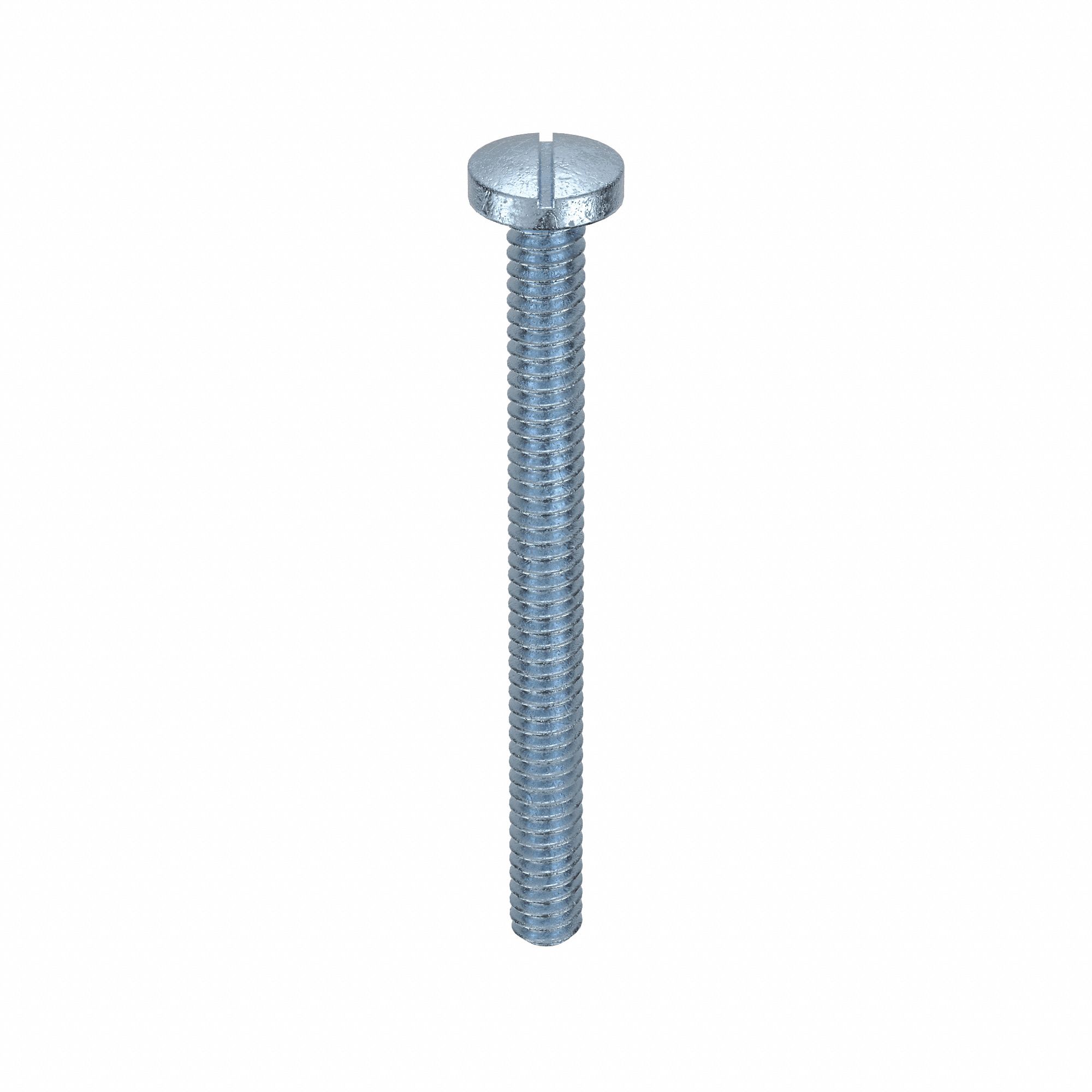 Machine Screw: #4-40 Thread Size, 1 1/4 in Lg, Steel, Zinc-Plated, Pan, Slotted, 100 PK