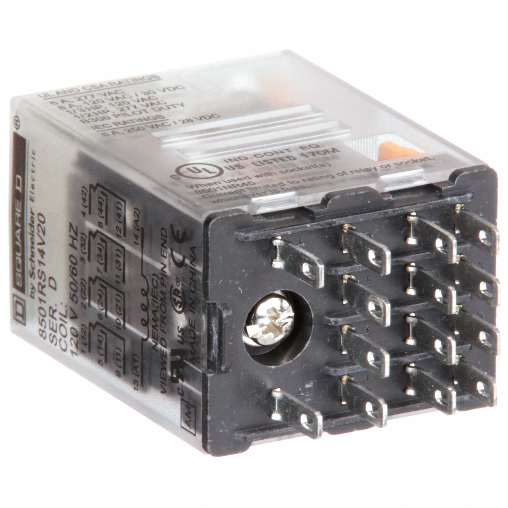 SQUARE D General Purpose Relay, 120V AC Coil Volts, 5A 240V AC