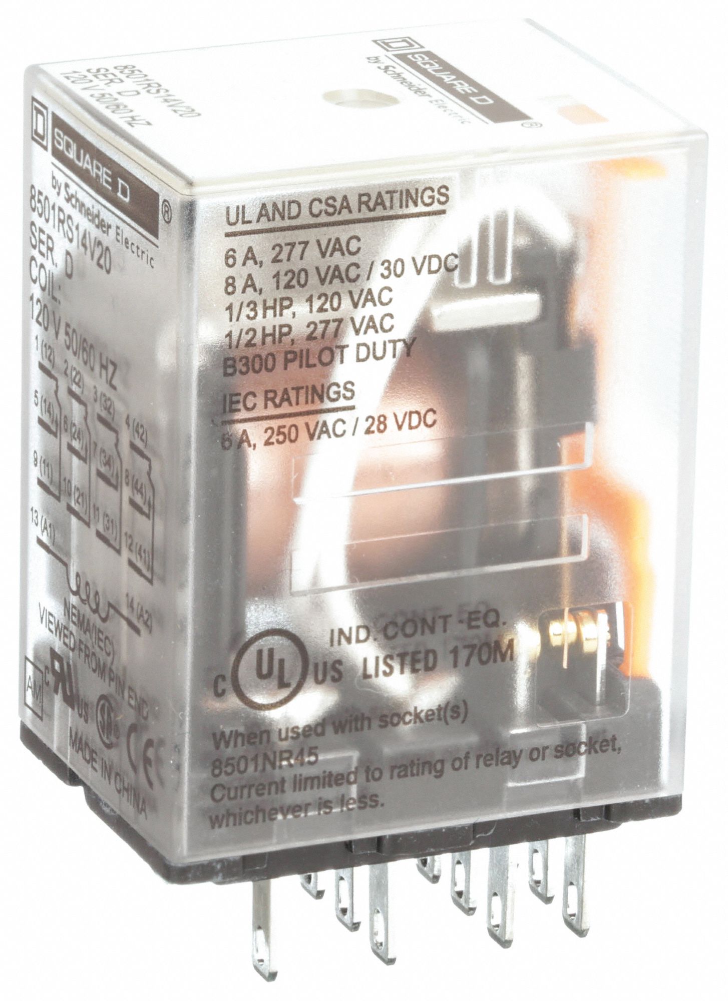 SQUARE D General Purpose Relay, 120V AC Coil Volts, 5A 240V AC