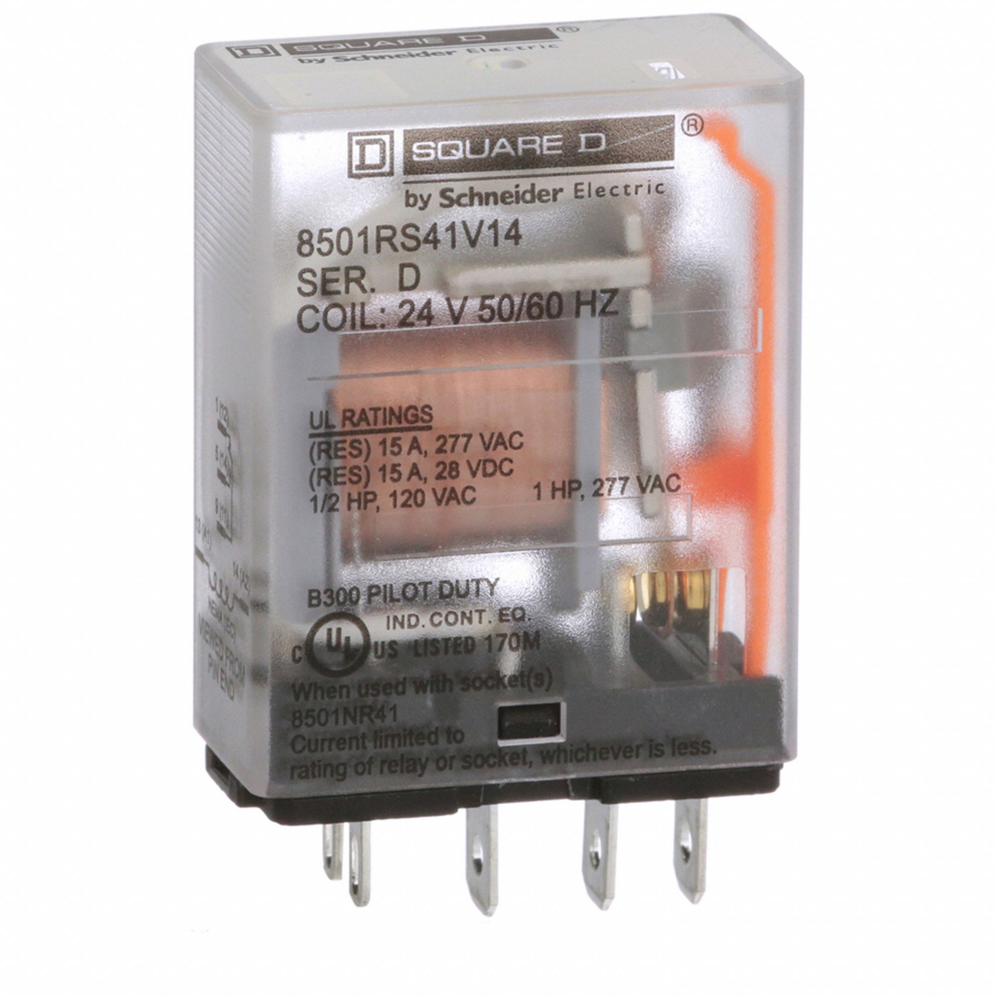 GENERAL PURPOSE RELAY, SOCKET MOUNTED, 15 A CURRENT RATING, 24V AC, 5 PINS/TERMINALS, SPDT
