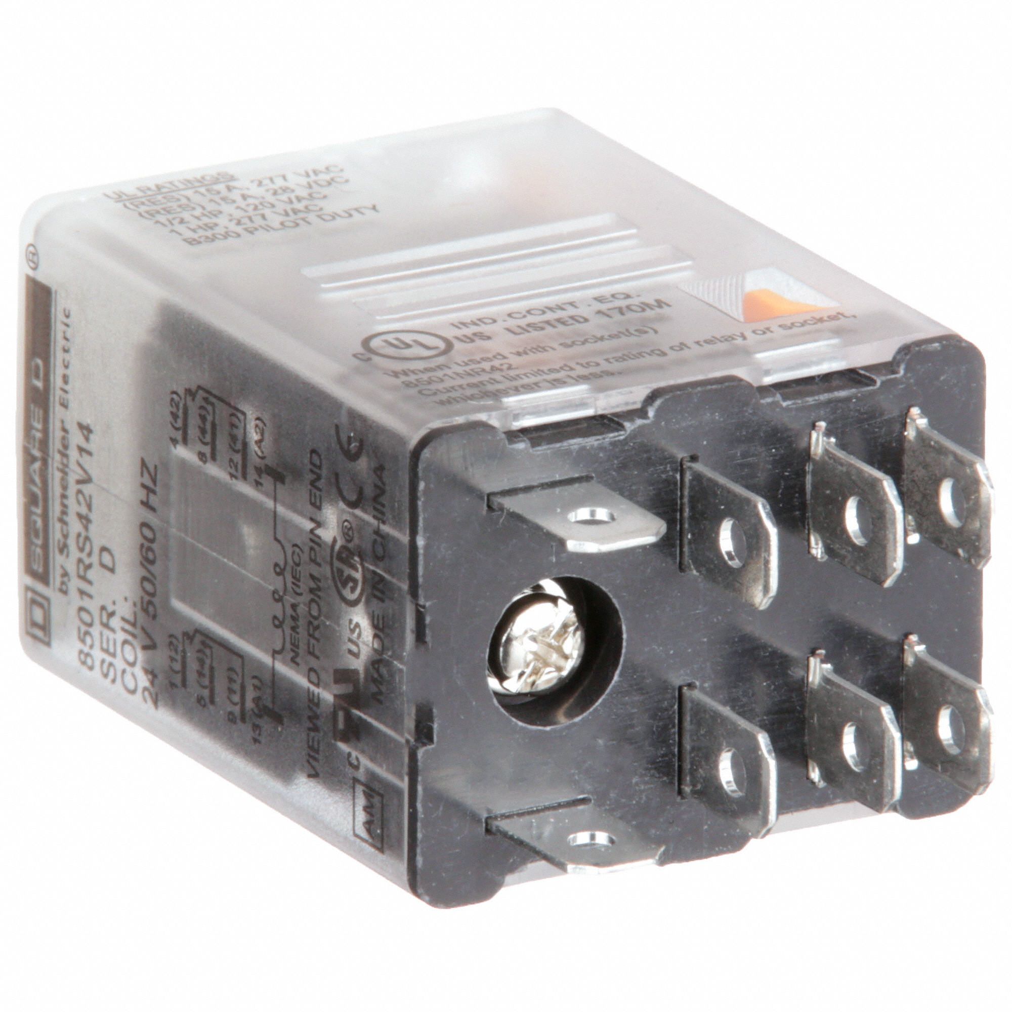 SQUARE D General Purpose Relay, 24V AC Coil Volts, 15A 240V AC