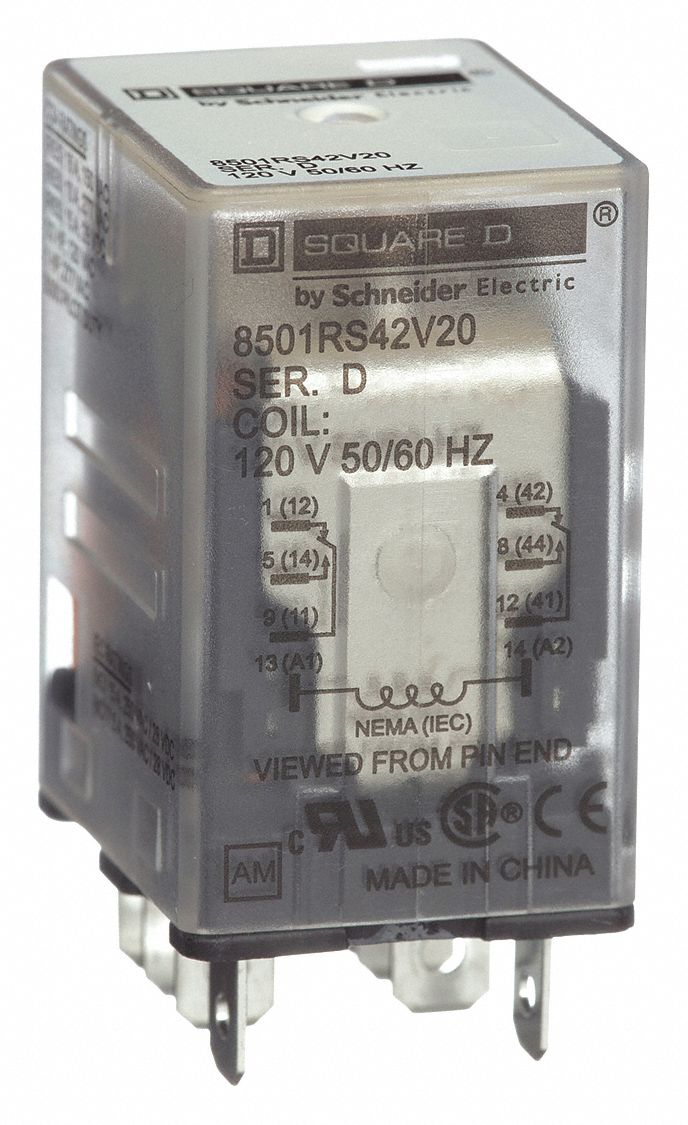 SQUARE D General Purpose Relay, 120V AC Coil Volts, 15A 240V AC