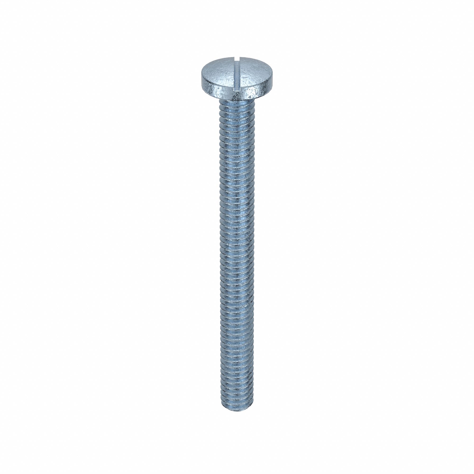Machine Screw: #8-32 Thread Size, 1 3/4 in Lg, Steel, Zinc-Plated, Pan, Slotted, 100 PK