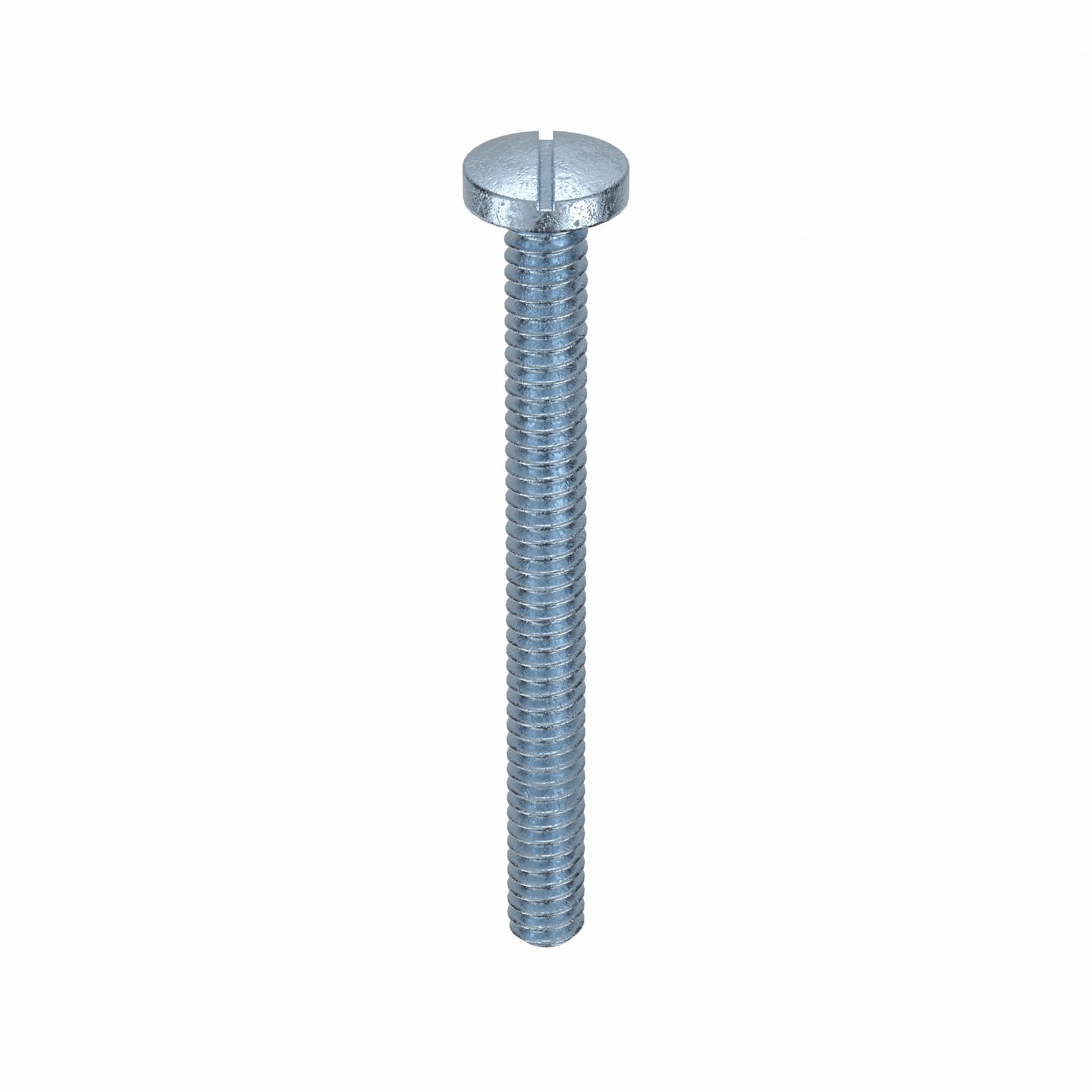 Machine Screw: #10-24 Thread Size, 2 in Lg, Steel, Zinc-Plated, Pan, Slotted, Machine Screw, 100 PK